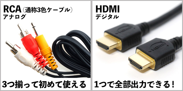 RCAケーブル(アナログ)とHDMI(デジタル)