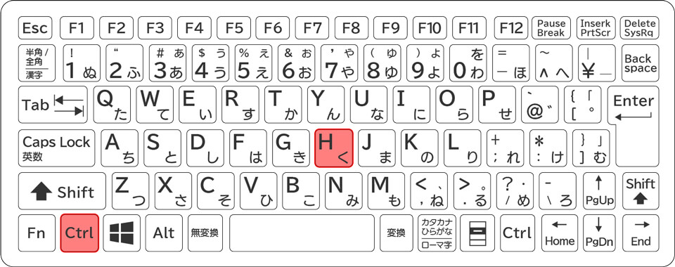 キーボードのCtrl + Hキー
