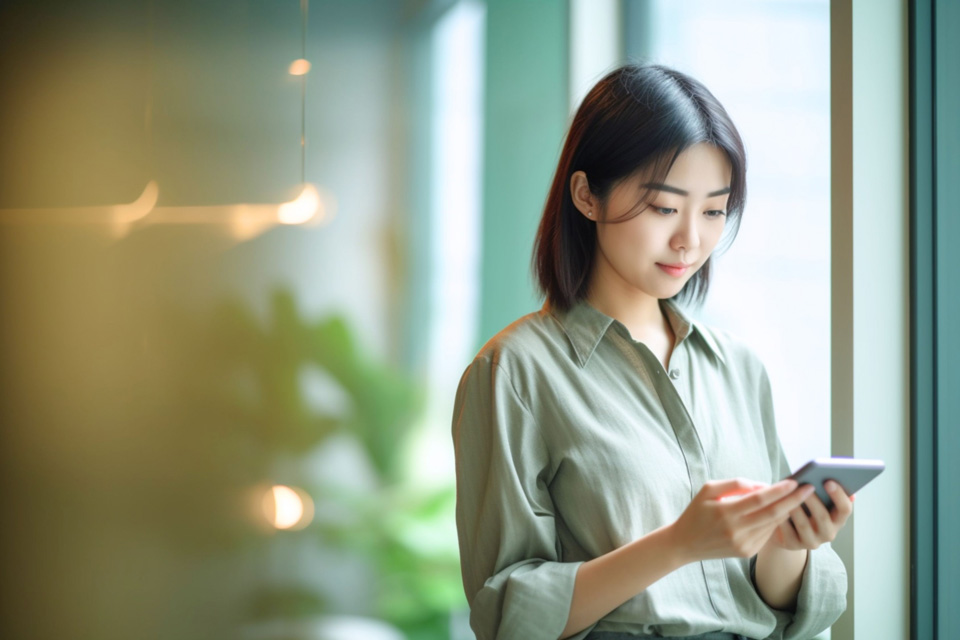 スマホを見る女性