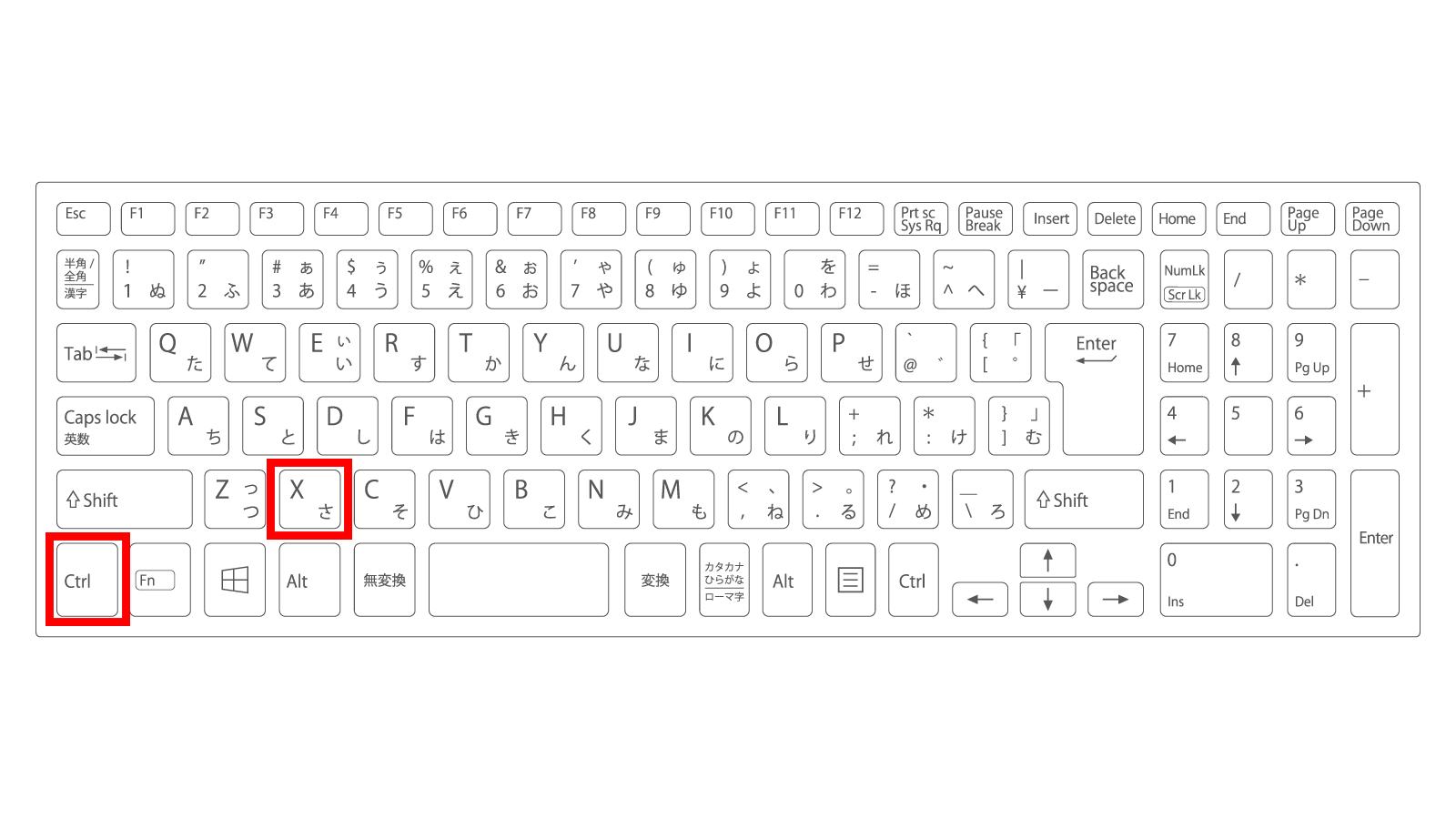 Ctrl+Xで切り取り