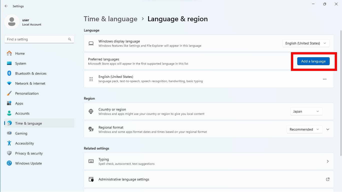 「Preferred languages」→「Add a language」